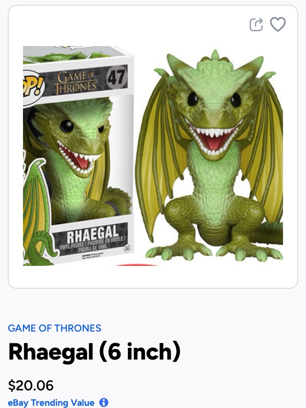 Funko Rhaegal Dragon Pop! Figure - Green, Yellow-47
